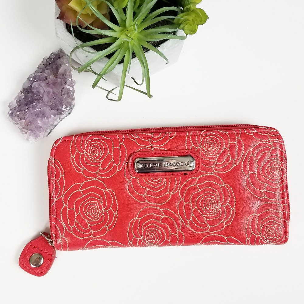 Steve Madden Red Wallet w/ Embroidered Roses